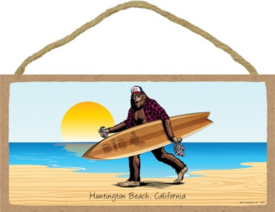 Big Foot Carrying Surfboard On Beach With Sunrise
