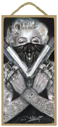 Marilyn Monroe With Guns And Tattoo Sleeves Wood Sign 14158