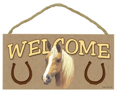 Horse - brown horse with white striped nose, blonde mane - 5" x 10" Welcome... 33904