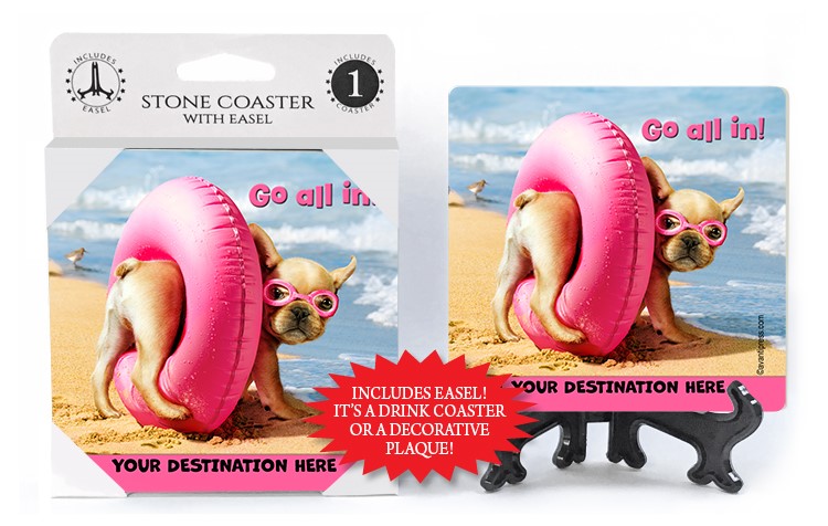 Dog in Inner Tube - Go all in! 1-pack table coaster with easel, featuring t… 41007