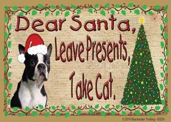 Dear Santa take cat Boston Terrier wood fridge magnets from Blackwater Trad… 83224