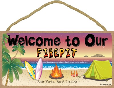 Welcome to our Fire pit - Beach scene Â 5" x 10" camping wood sign wholesal... 13744
