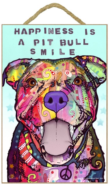 Pitbull - Happiness is a pitbull smile 7" x 10.5" wood plaques/signs featur… 78243
