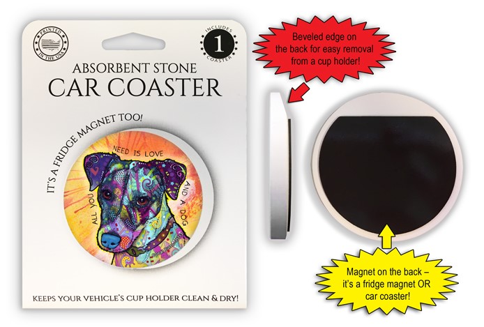 Jack Russell - All you need is love and a dog 2.6" absorbent stone car coas… 35713