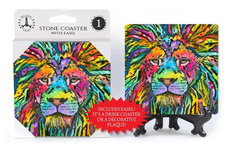 Lion - 2 Absorbent stone coaster 1-pack with easel, featuring the Wildlife ... 78472