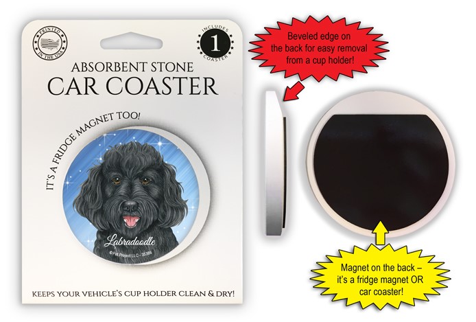 Labradoodle (Black) 2.6" absorbent stone car coaster - it's a fridge magnet… 35386