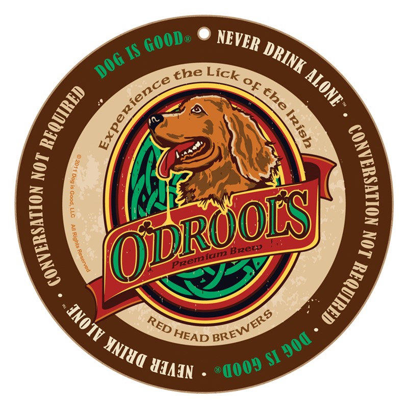 O' Drool's Premium Brew (Irish Setter) dog beer label NEW 10" round wood pl… 16909