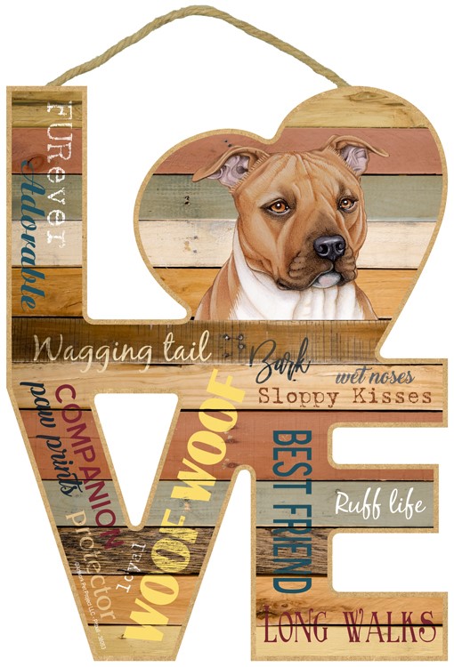 Pitbull (tan) LOVE 8" x 11" wood plaques/signs featuring the artwork by Tom… 38053