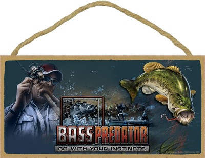 BASS PREDATOR Go With Your Instincts 5" x 10" wood plaque, sign - Features … 00631