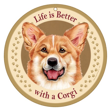 Life is Better with Corgi 10" round wood plaque, sign 18030