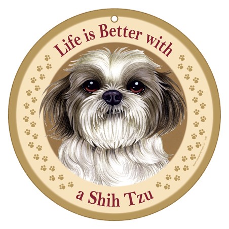 Life is Better with Shih Tzu (puppy cut / short hair cut) 10" round wood pl… 18067