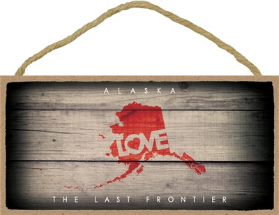 ALASKA - State Outline with "Love" and State Motto 5" x 10" primitive wood … 13535