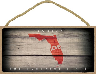 FLORIDA - State Outline with "Love" and State Motto 5" x 10" primitive wood… 13542