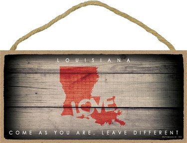LOUISIANA - State Outline with "Love" and State Motto 5" x 10" primitive wo… 13551