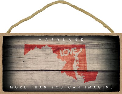 MARYLAND - State Outline with "Love" and State Motto 5" x 10" primitive woo… 13553