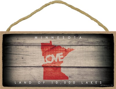 MINNESOTA - State Outline with "Love" and State Motto 5" x 10" primitive wo… 13556