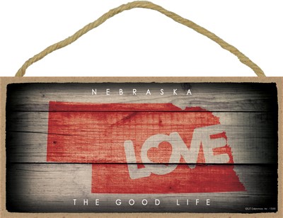NEBRASKA - State Outline with "Love" and State Motto 5" x 10" primitive woo… 13560