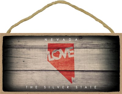 NEVADA - State Outline with "Love" and State Motto 5" x 10" primitive wood … 13561