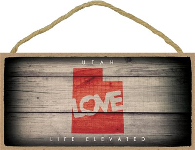 UTAH - State Outline with "Love" and State Motto 5" x 10" primitive wood pa… 13577