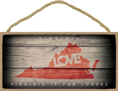 VIRGINIA - State Outline with "Love" and State Motto 5" x 10" primitive woo… 13579