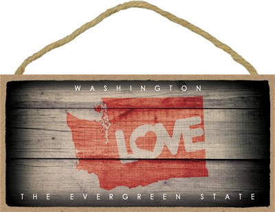 WASHINGTON - State Outline with "Love" and State Motto 5" x 10" primitive w… 13580