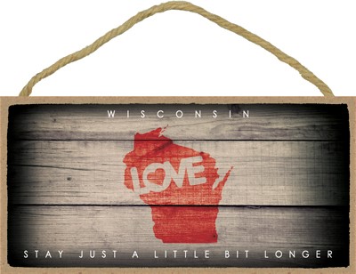 WISCONSIN - State Outline with "Love" and State Motto 5" x 10" primitive wo… 13582