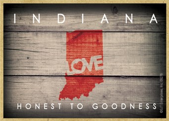 INDIANA - State Outline with "Love" and State Motto 2.5" X 3.5" primitive w… 09276