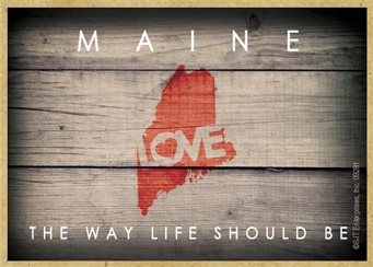 MAINE - State Outline with "Love" and State Motto 2.5" X 3.5" primitive woo… 09281