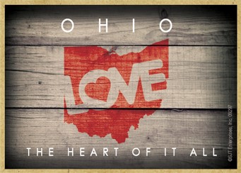 OHIO - State Outline with "Love" and State Motto 2.5" X 3.5" primitive wood… 09297