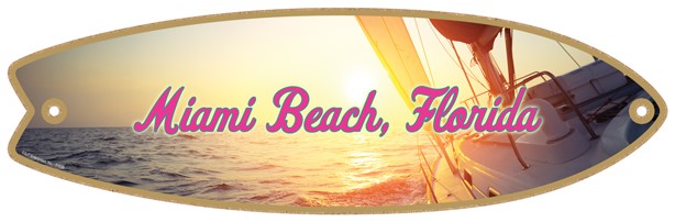 Miami Beach Florida Two Hole Wood Plaque Sign 01630