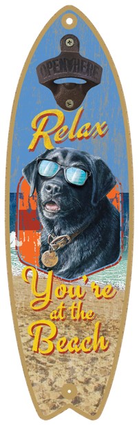 Relax You're at the Beach (Black Lab) Surfboard bottle opener 41347