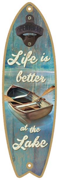 Life is better at the Lake (with row boat) Surfboard bottle opener 41353