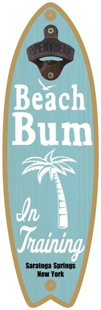 Beach bum in training (palm tree image) Surfboard bottle opener 07204