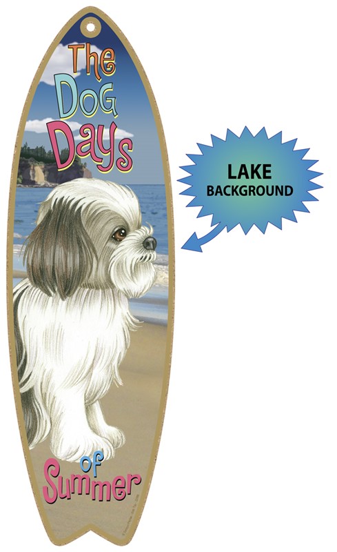 Shih Tzu dog with LAKE / INLAND BACKGROUND surfboard plaques, signs - measu… 22066