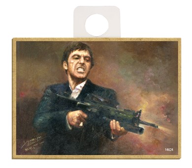 Scarface - Al Pacino holding a machine gun wood fridge magnets featuring th… 14624