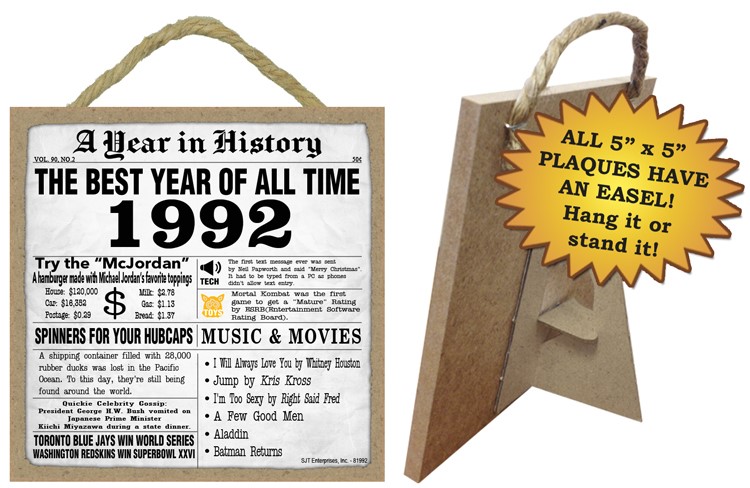 1992 A Year in History Wood Plaque with Easel 81992