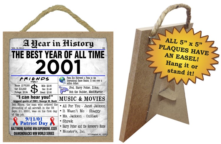 2001 A Year in History Wood Plaque with Easel 82001
