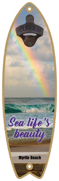 Sea life's beauty - Rainbow and beach - Surfboard bottle opener 07251