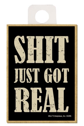 Shit just got real wood fridge magnet 00295