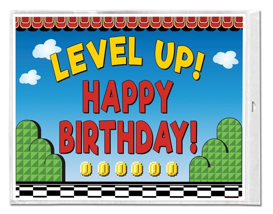 Level Up! Happy Birthday! Plastic Sign with Mario theme 24808