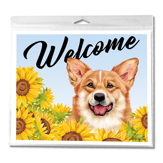 Corgi Welcome 9" x 8" mini corrugated plastic yard sign with H stake 46030