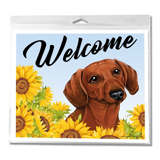 Dachshund (Red) Welcome 9" x 8" mini corrugated plastic yard sign with H stake 46032
