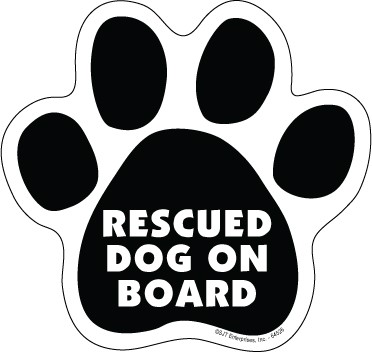 Rescued dog on board 5" x 5" Paw Print Car Magnet 64526