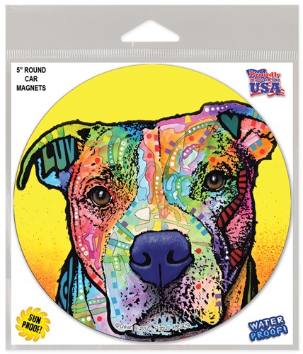 Pitbull  5" round car magnet featuring the funky artwork of Dean Russo, in retai 86529