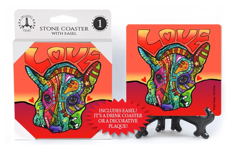 Rat Terrier  Love Absorbent stone coaster 1-pack with easel 78526
