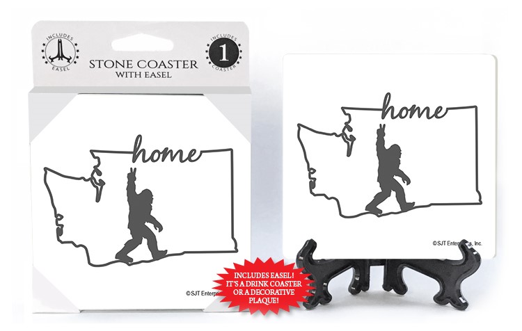 Washington - State outline w/home and bigfoot giving peace sign silhouette 1-pac 46353