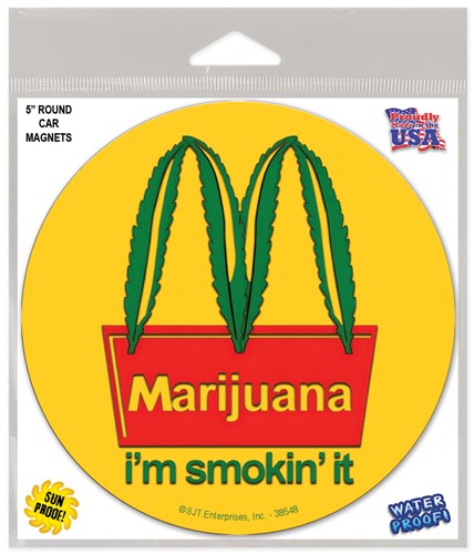 M - Marijuana - I'm Smokin It - (looks like McDonald's logo) weed themed 5" roun 38548