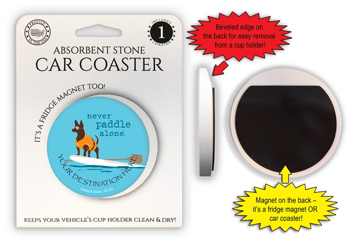 never paddle alone  2.6" 1-pack stone car coaster with magnet 42123