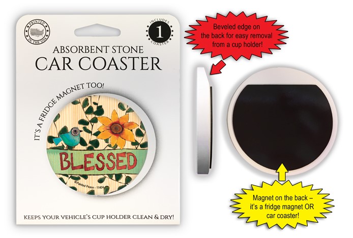 Blessed 1-pack stone car coaster with magnet 11404