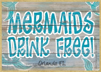 Mermaids drink  aqua mermaid tails / Wood fridge magnet with whitewash look - ca 09342